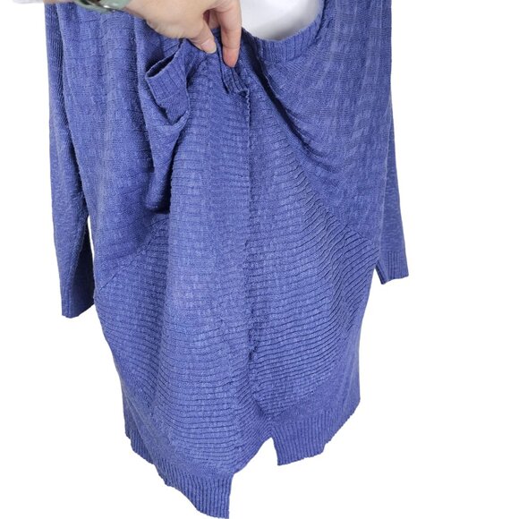 Eileen Fisher Open Cardigan Sz PL Cerulean Blue Lightweight Ribbed Linen/Cotton - Picture 3 of 7